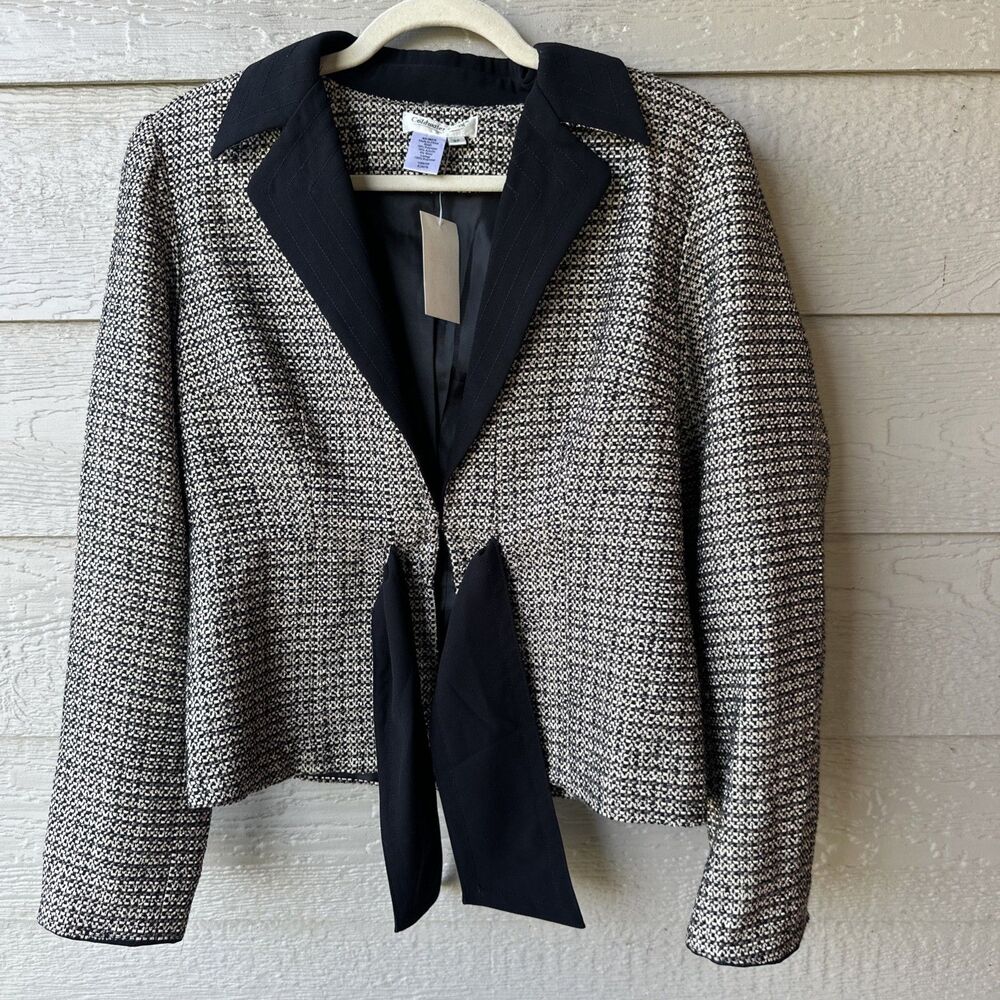 Coldwater Creek Beige/Black Tweed Blazer Dark Academia Chic Tie Front Jacket 8P